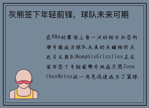 灰熊签下年轻前锋，球队未来可期