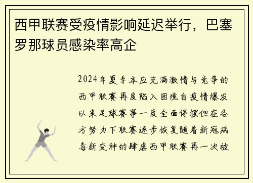 西甲联赛受疫情影响延迟举行，巴塞罗那球员感染率高企